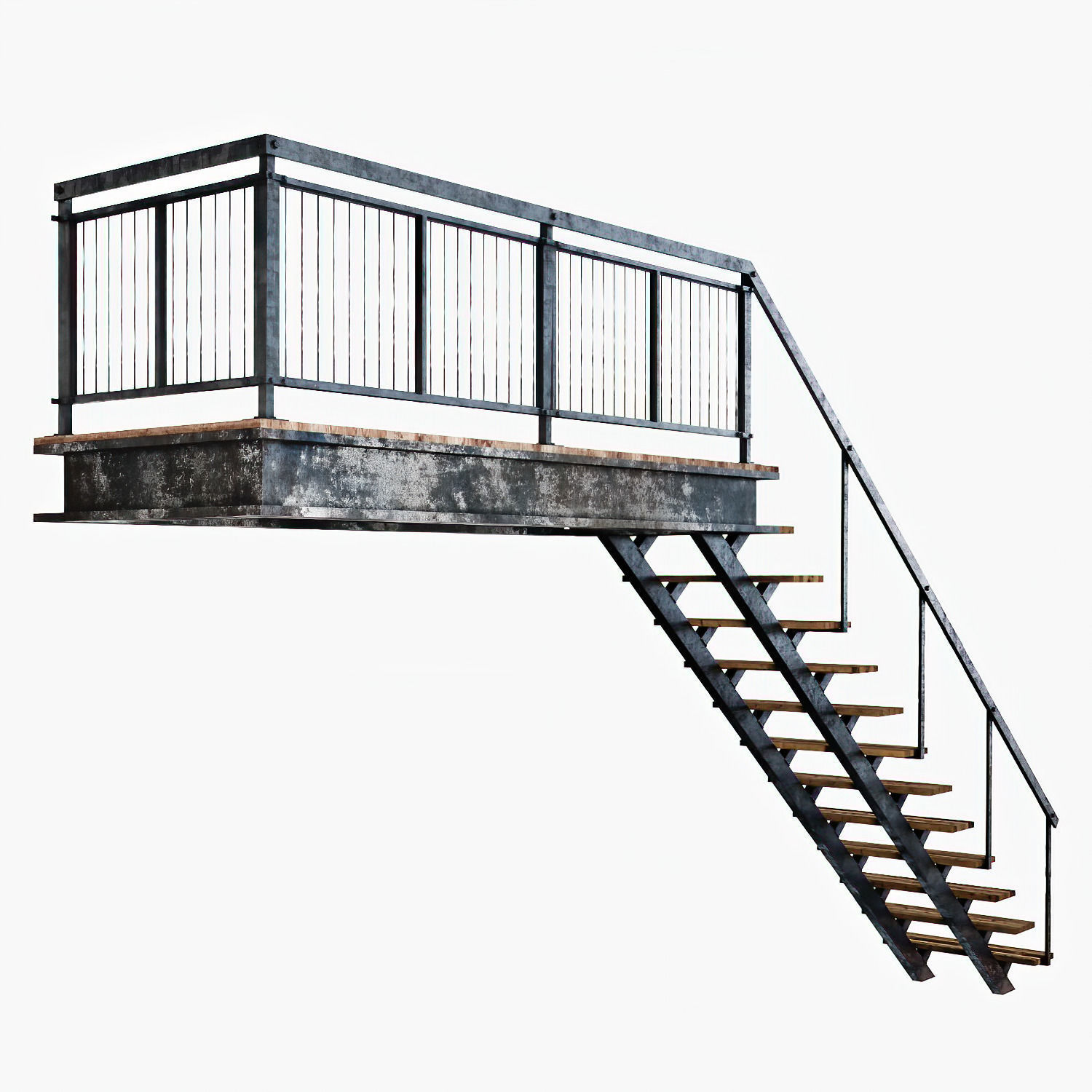 Metal stair with railing Low-poly 3D model_1