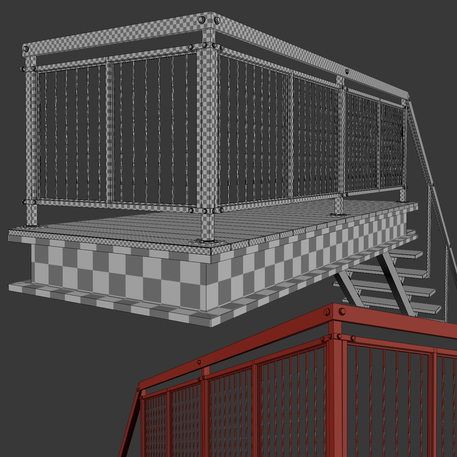 Metal stair with railing Low-poly 3D model_6