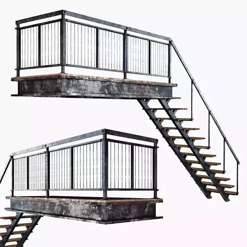 Metal stair with railing Low-poly 3D model