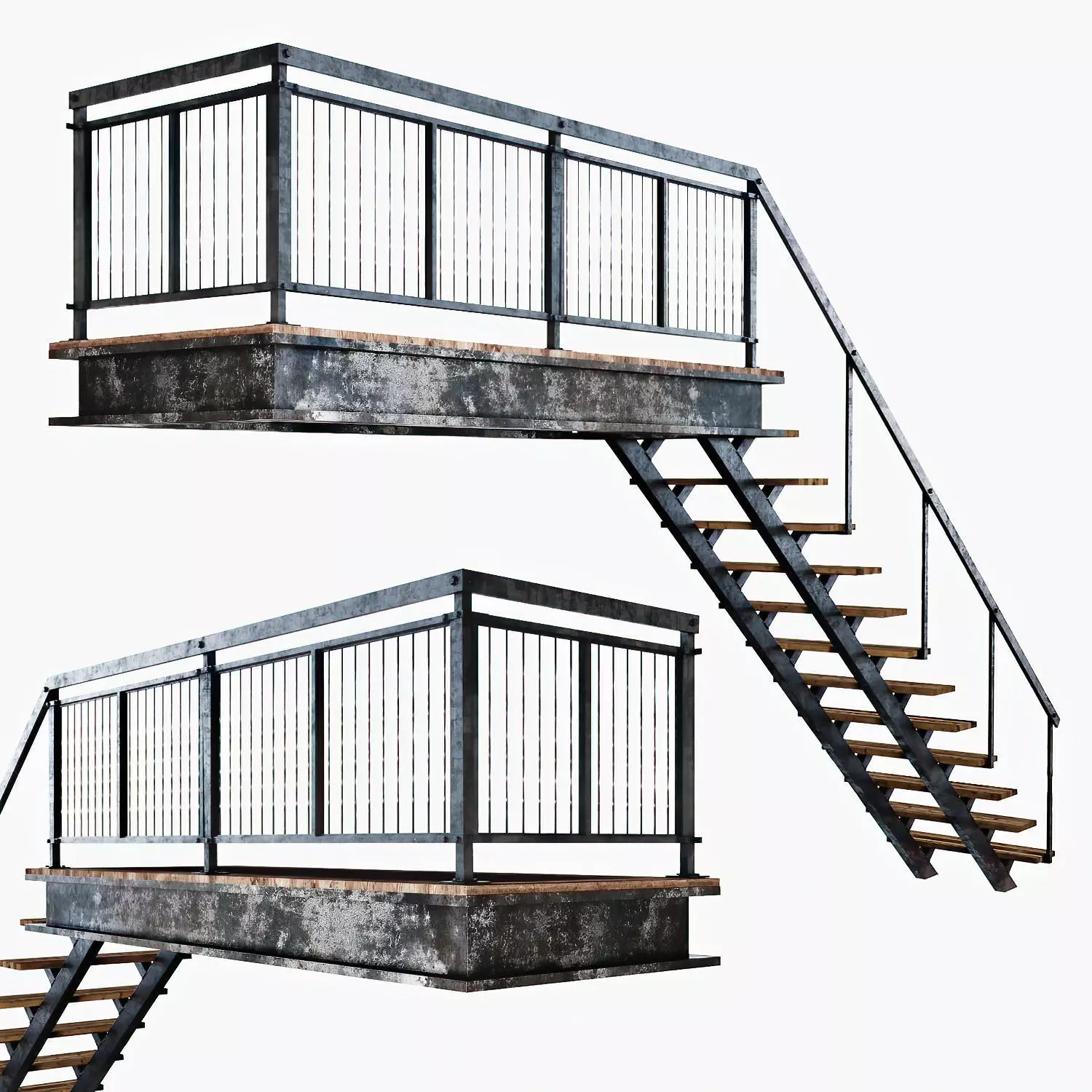 Metal stair with railing Low-poly 3D model_0