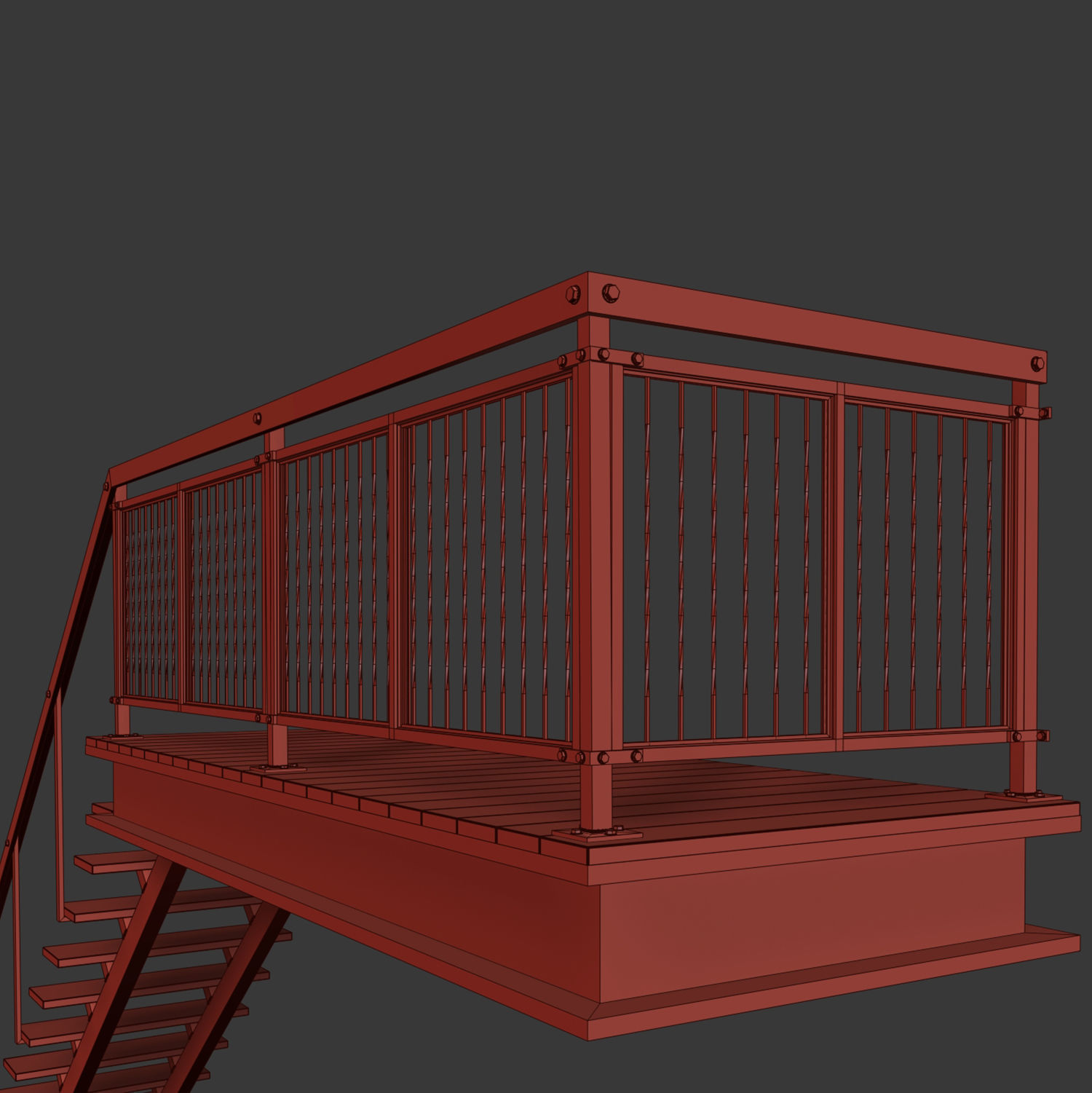 Metal stair with railing Low-poly 3D model_10