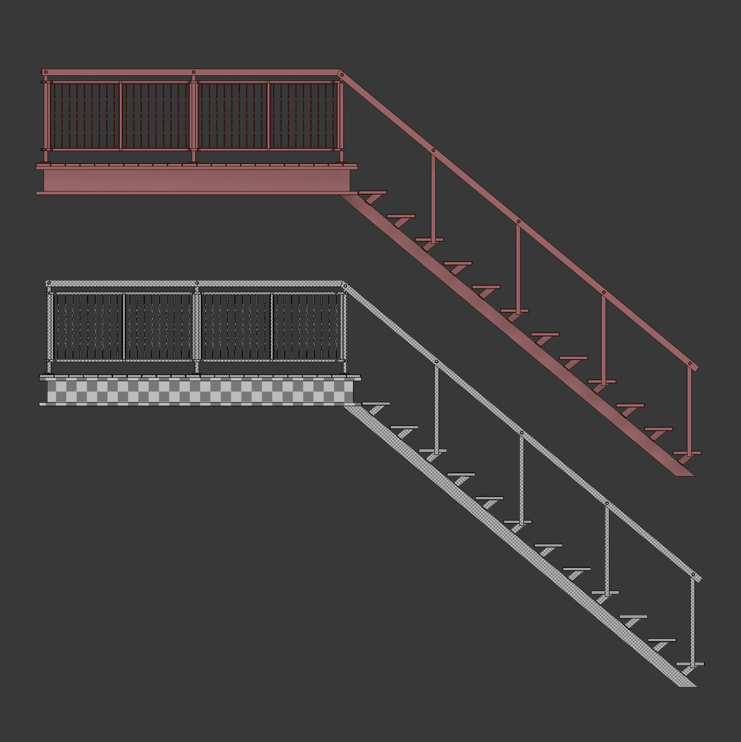 Metal stair with railing Low-poly 3D model_8