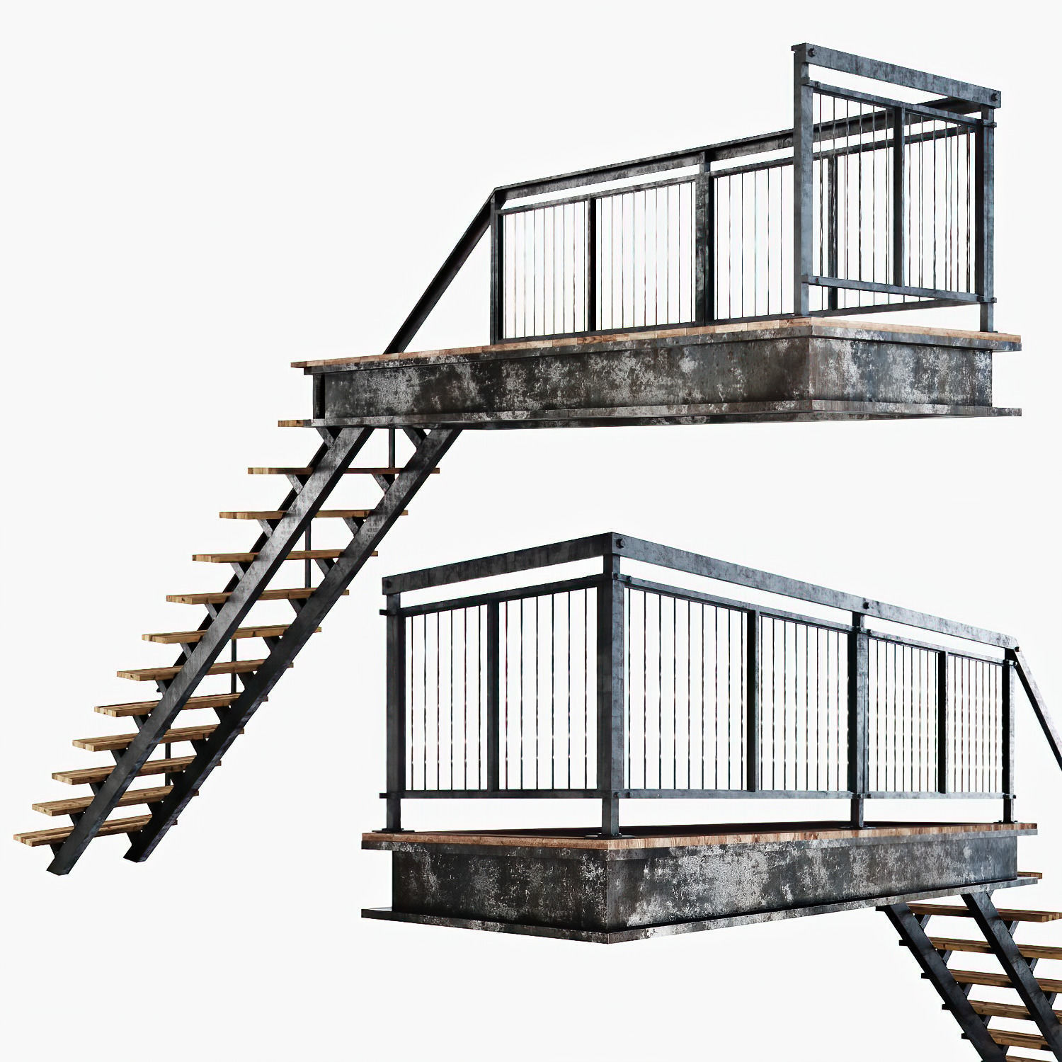 Metal stair with railing Low-poly 3D model_4