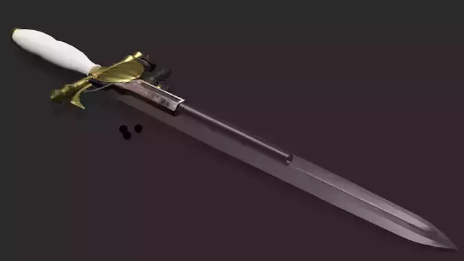 Clam Shell Cross Guard FlintLock Dagger and Sheath 3D model