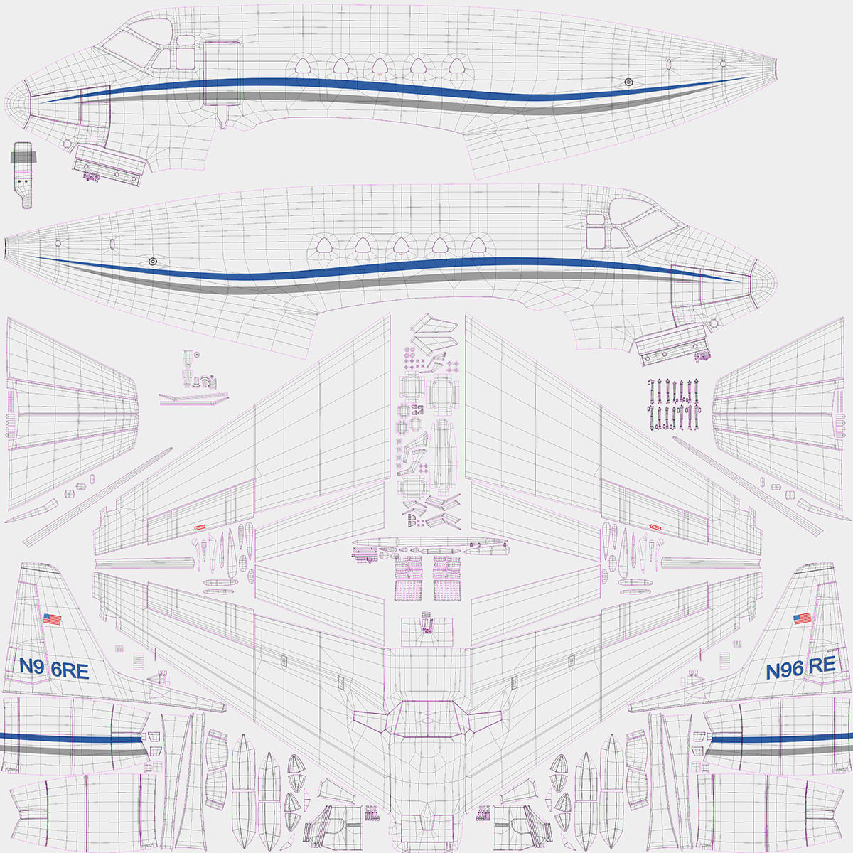 Sabreliner 60 - 65 with interior 3D model_34