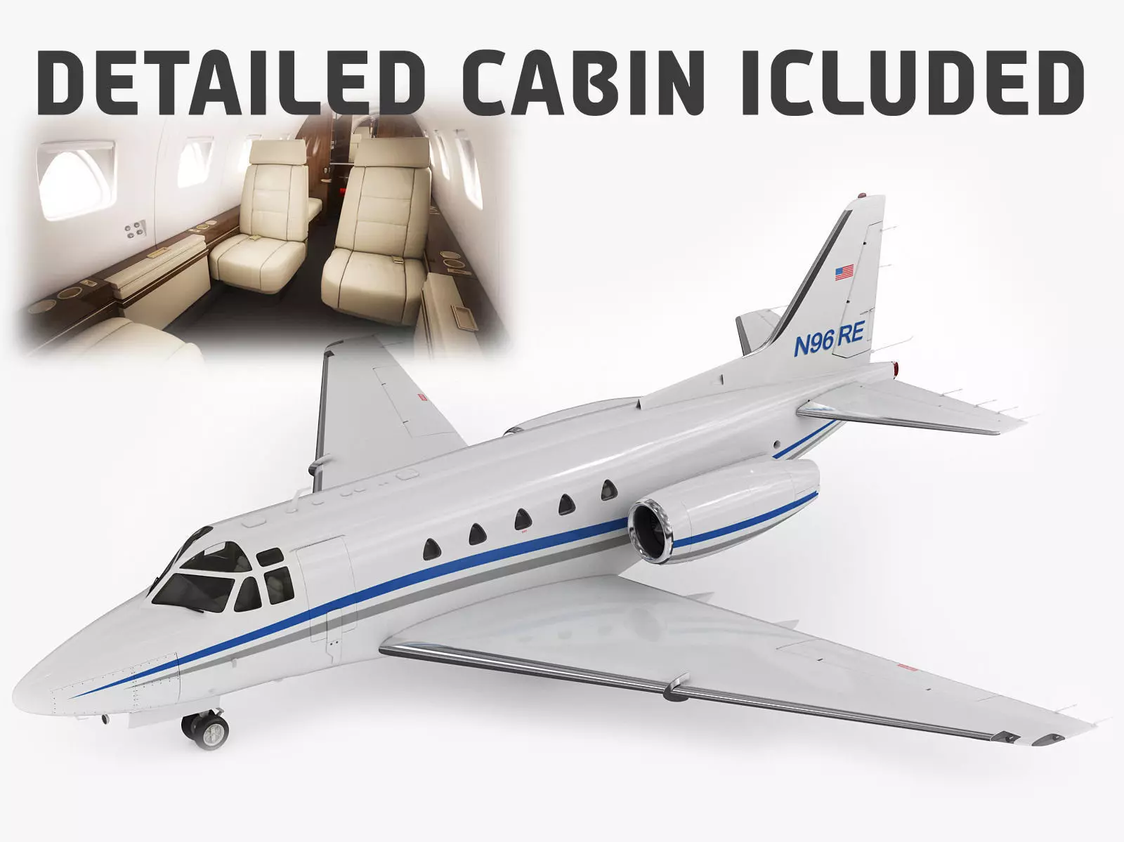 Sabreliner 60 - 65 with interior 3D model_0