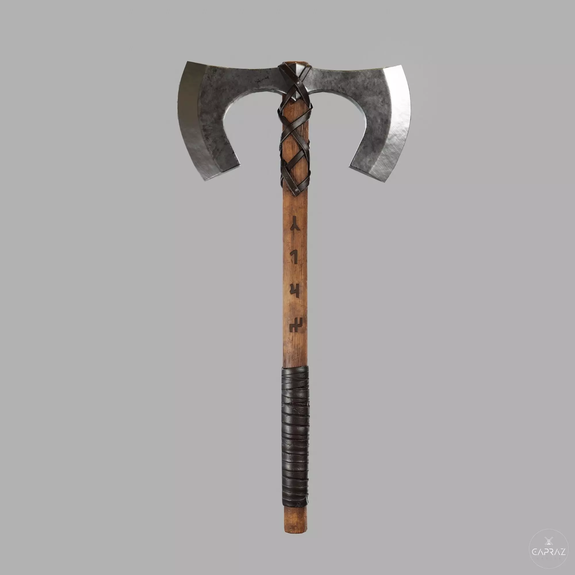 Viking Double Axe Low-poly 3D model_0