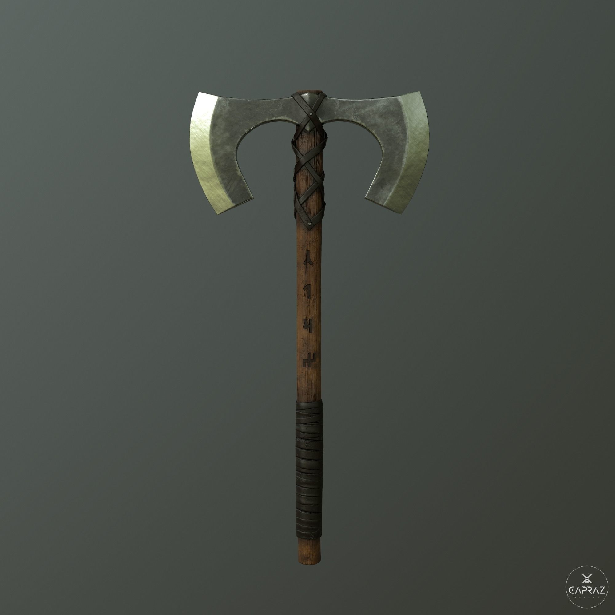 Viking Double Axe Low-poly 3D model_7