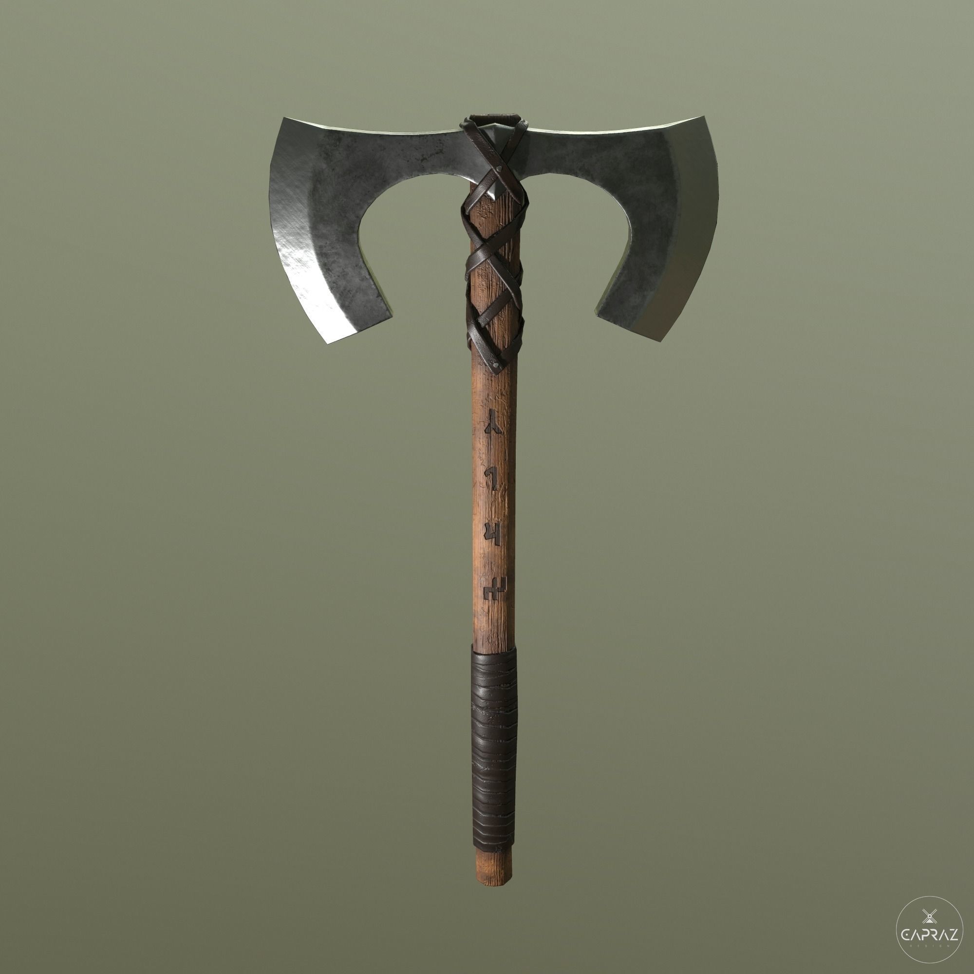Viking Double Axe Low-poly 3D model_16