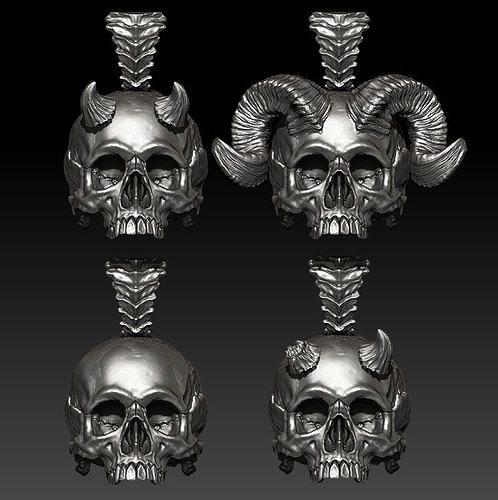 Big skull and horn pendants - Classic - 4 3D print model