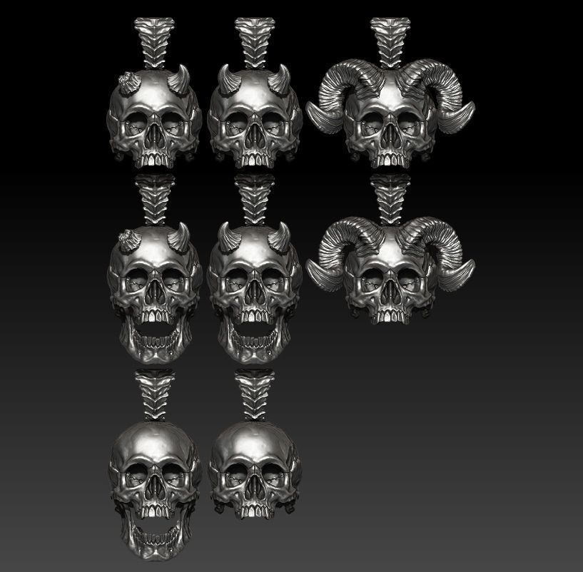 Big skull and horn pendants - Classic - 8 3D Model Collection_0