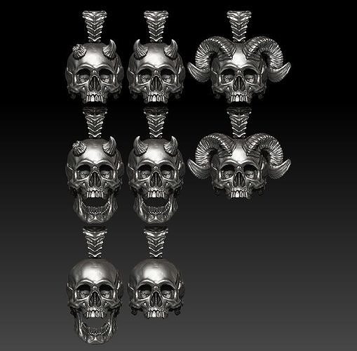 Big skull and horn pendants - Classic - 8 3D Model Collection