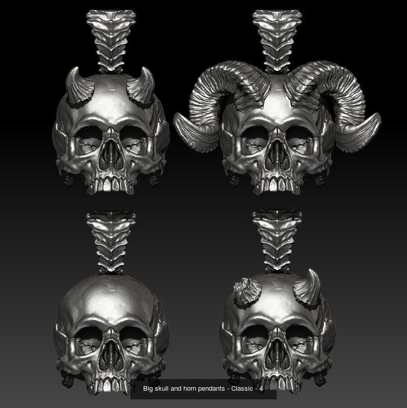 Big skull and horn pendants - Classic - 8 3D Model Collection_3