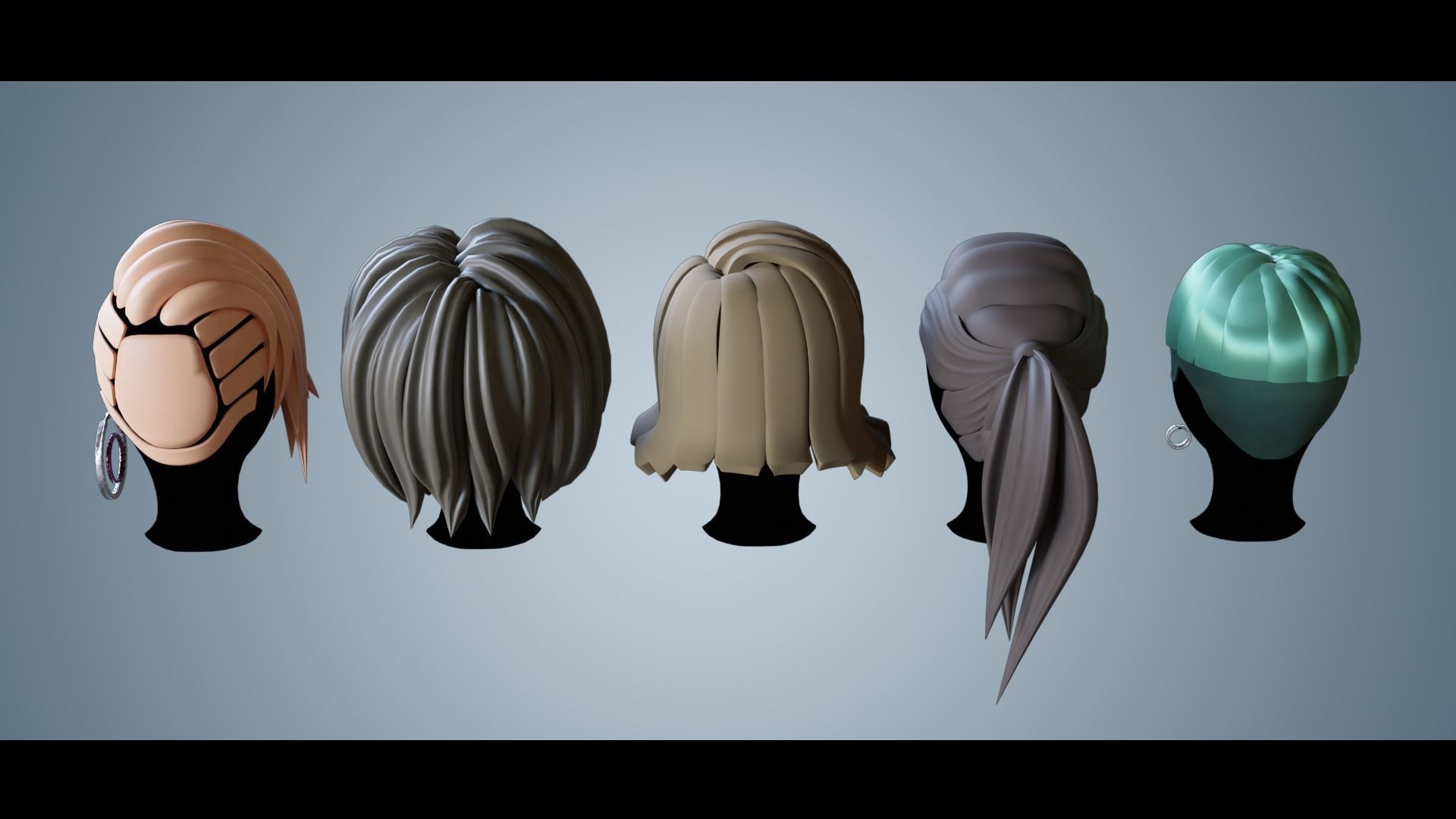 Base Stylized Haircuts 24-29 Low-poly 3D model_5