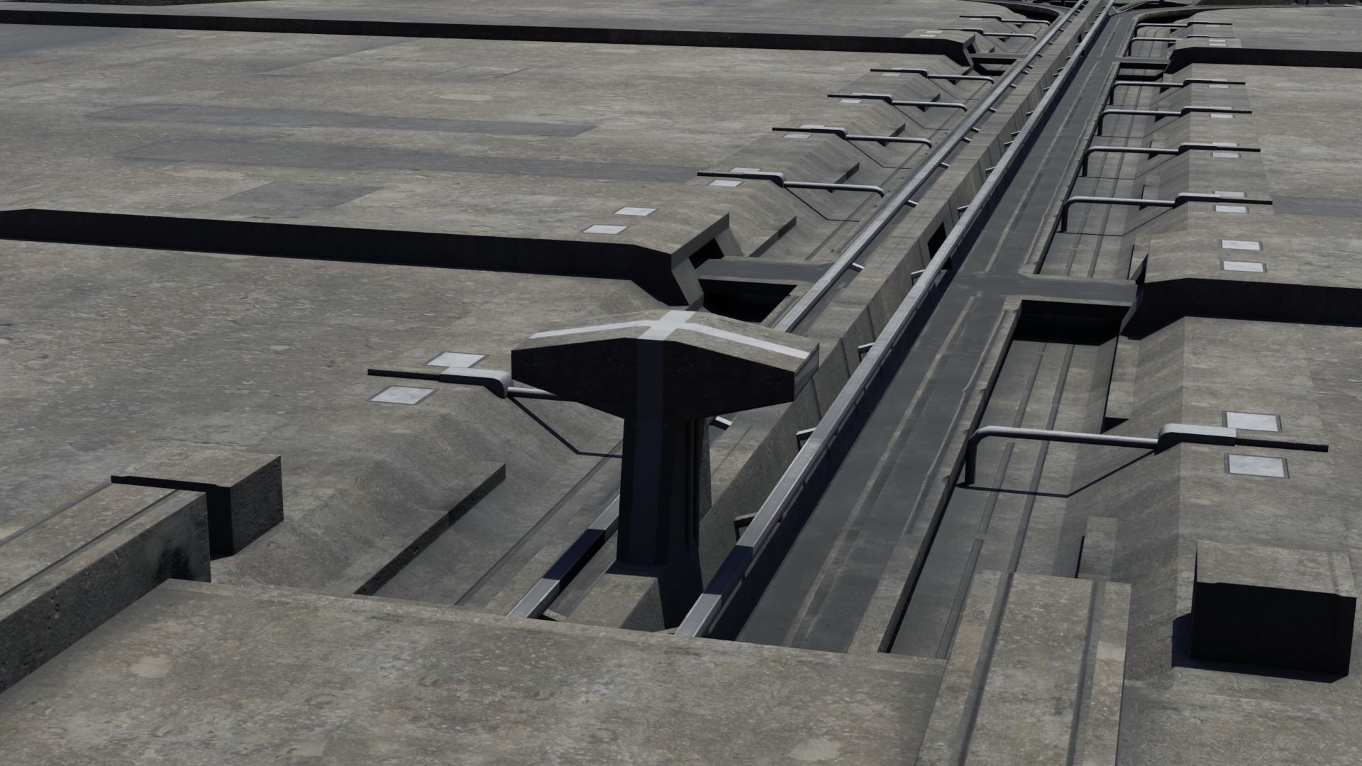 Road segments with crosses Low-poly 3D model_3