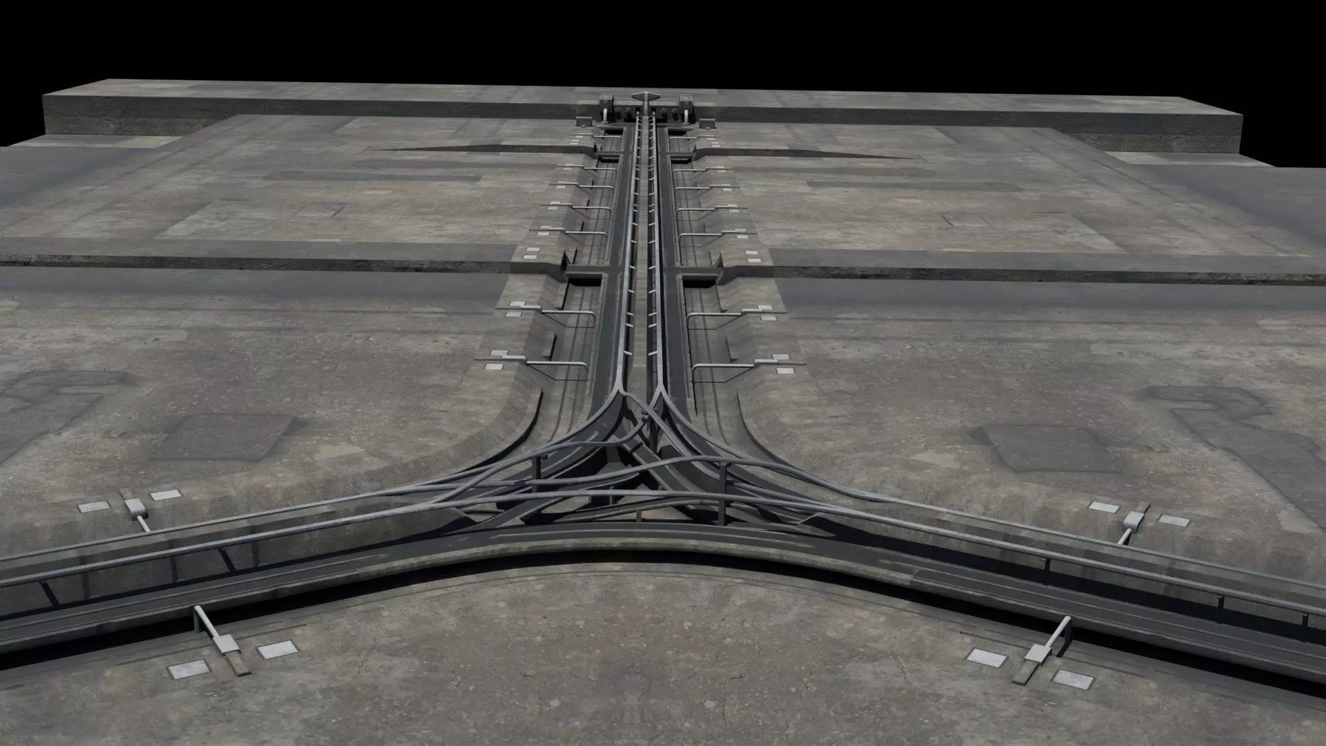 Road segments with crosses Low-poly 3D model_0