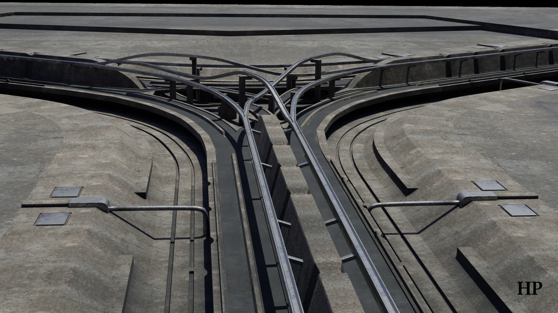 Road segments with crosses Low-poly 3D model_12