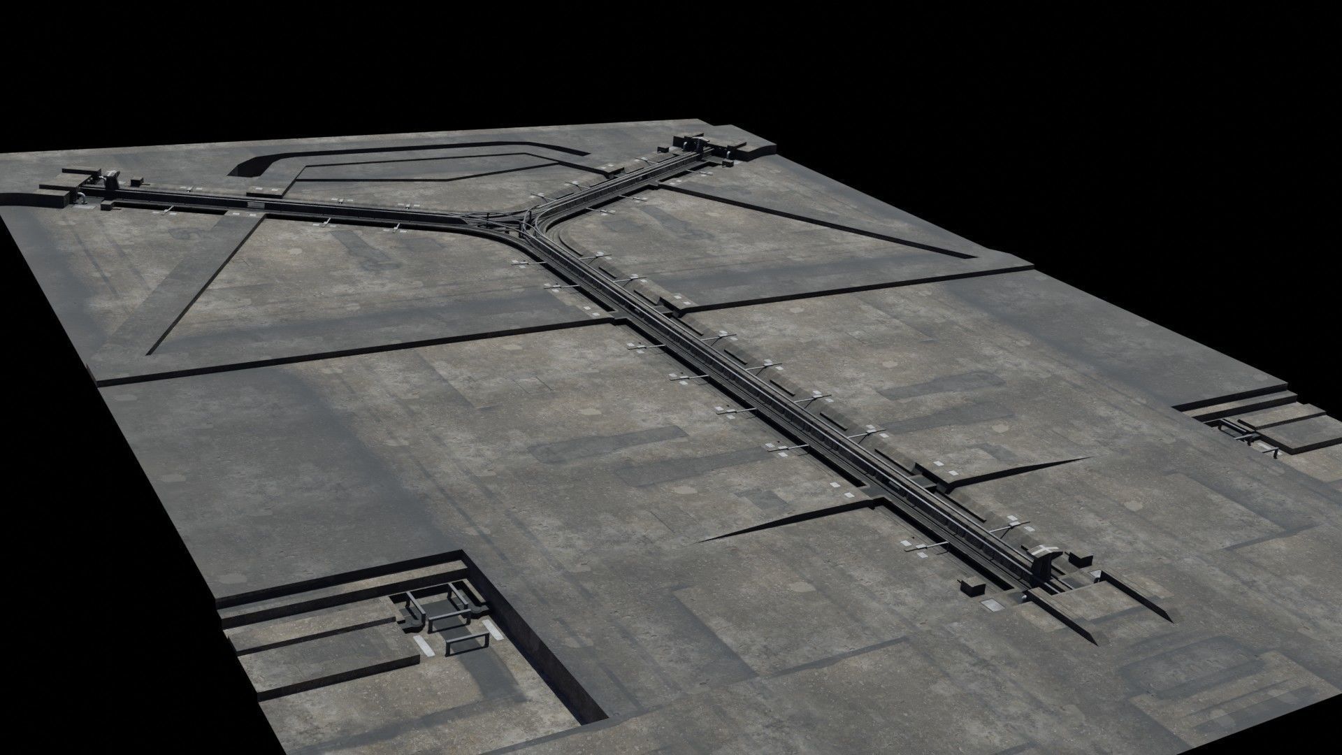 Road segments with crosses Low-poly 3D model_1