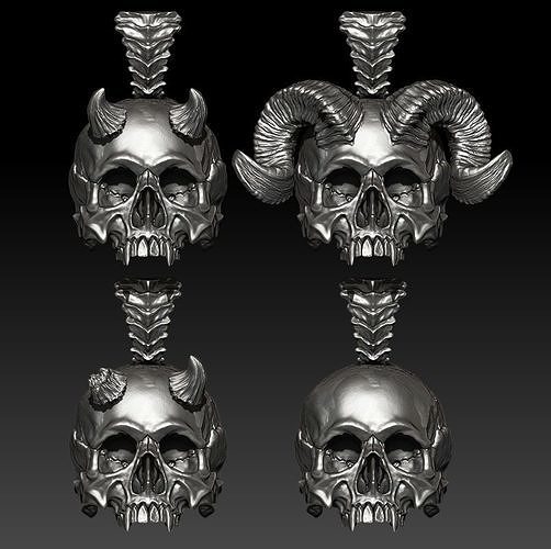 Big skull and horn pendants - Sin - 4 3D print model
