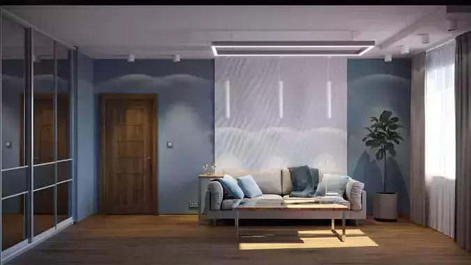 Room1 modern living room with walls and wooden floors