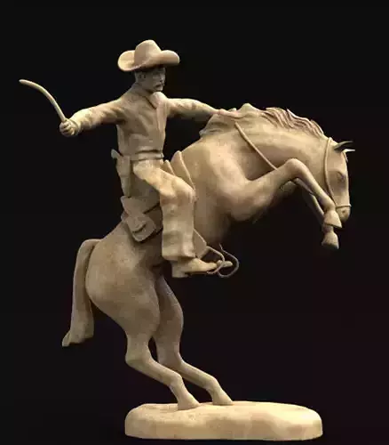Cowboy 3D Model statue of riding horse