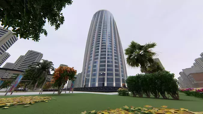 Tower tall building in middle of grassy area