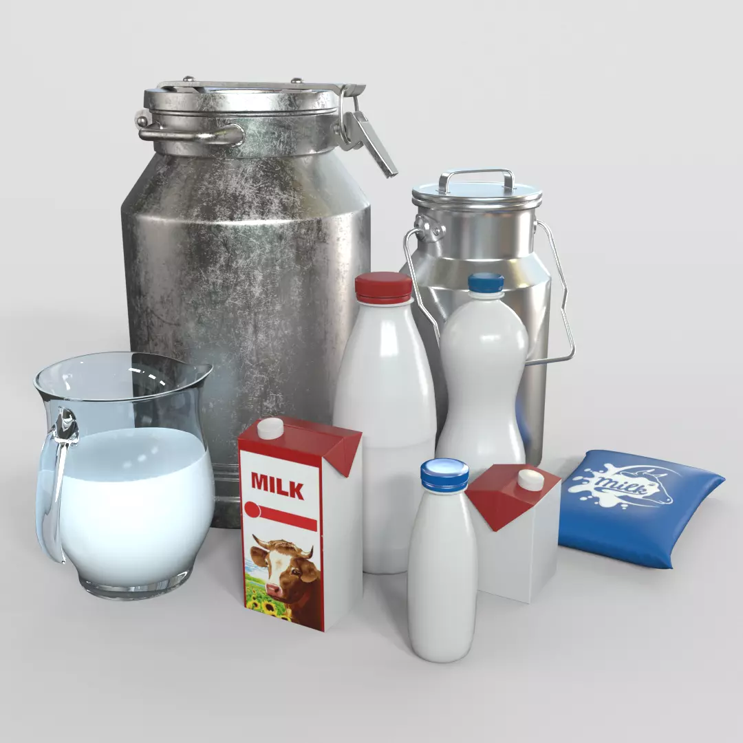 Milk Products Bottles 3D model_0