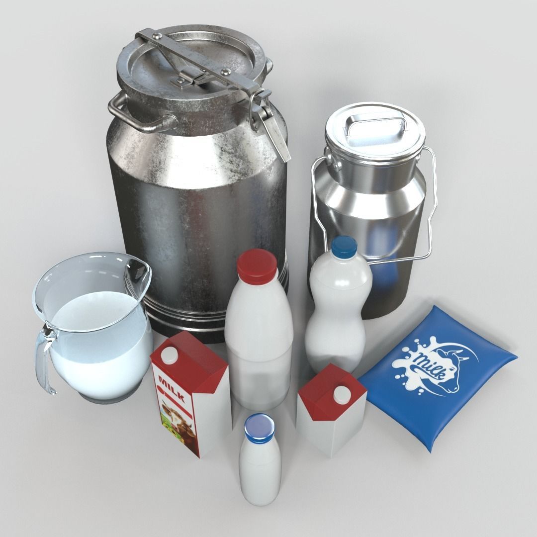 Milk Products Bottles 3D model_2