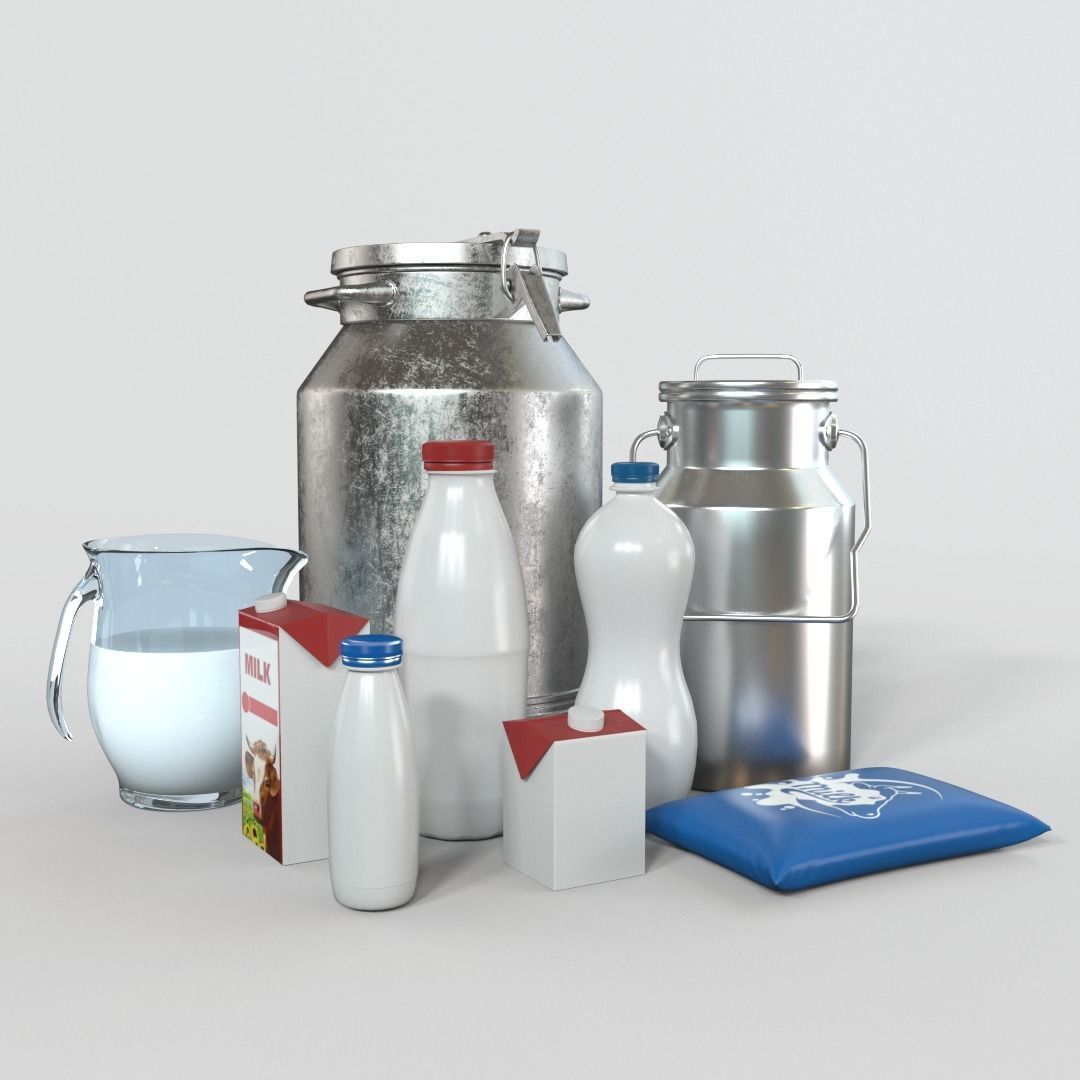 Milk Products Bottles 3D model_3