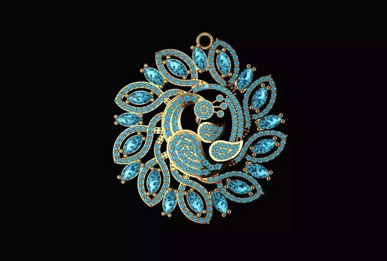 necklace peacock pendant 3D model_0