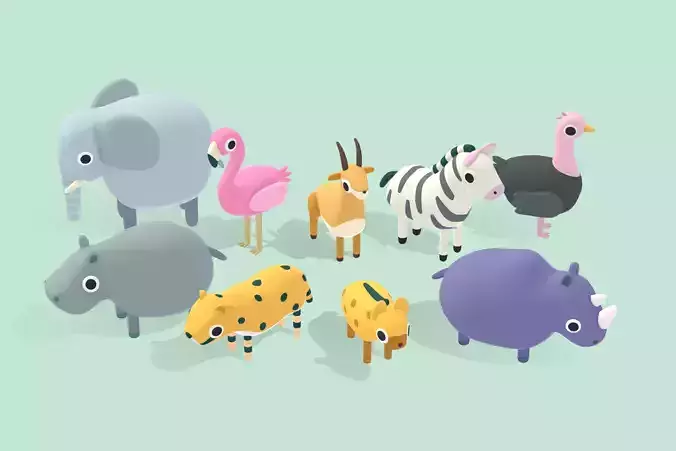 Quirky Series - Safari Animals Vol 1 Low-poly 3D model