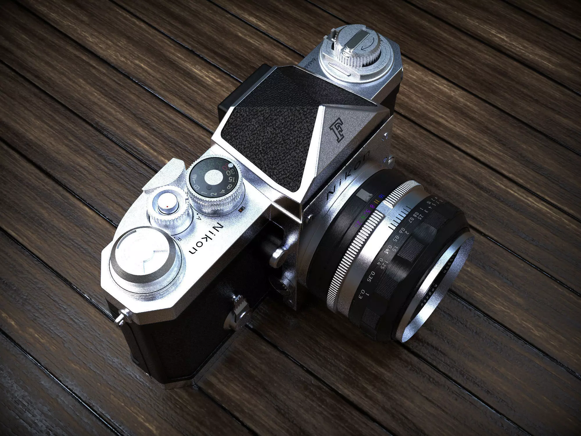 NIKON F camera on wooden table 3D model