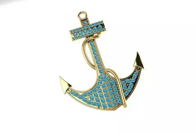 necklace gold anchor with turquoise stones