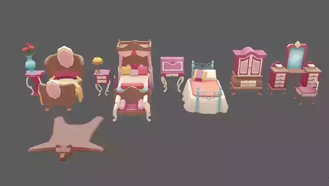 Stylized Cartoon Vintage Bedroom Set