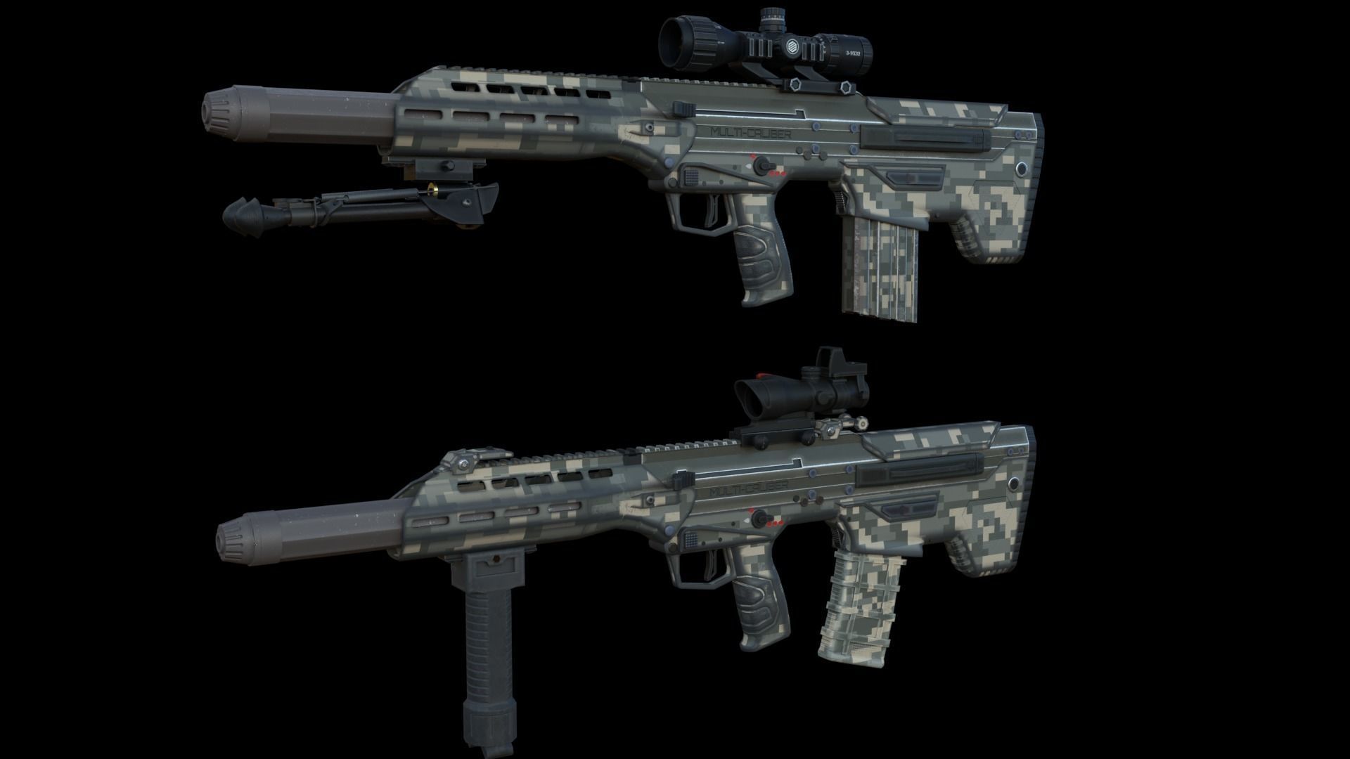 Modular Bullpup Rifle-Sniper Variant Low-poly 3D model_14