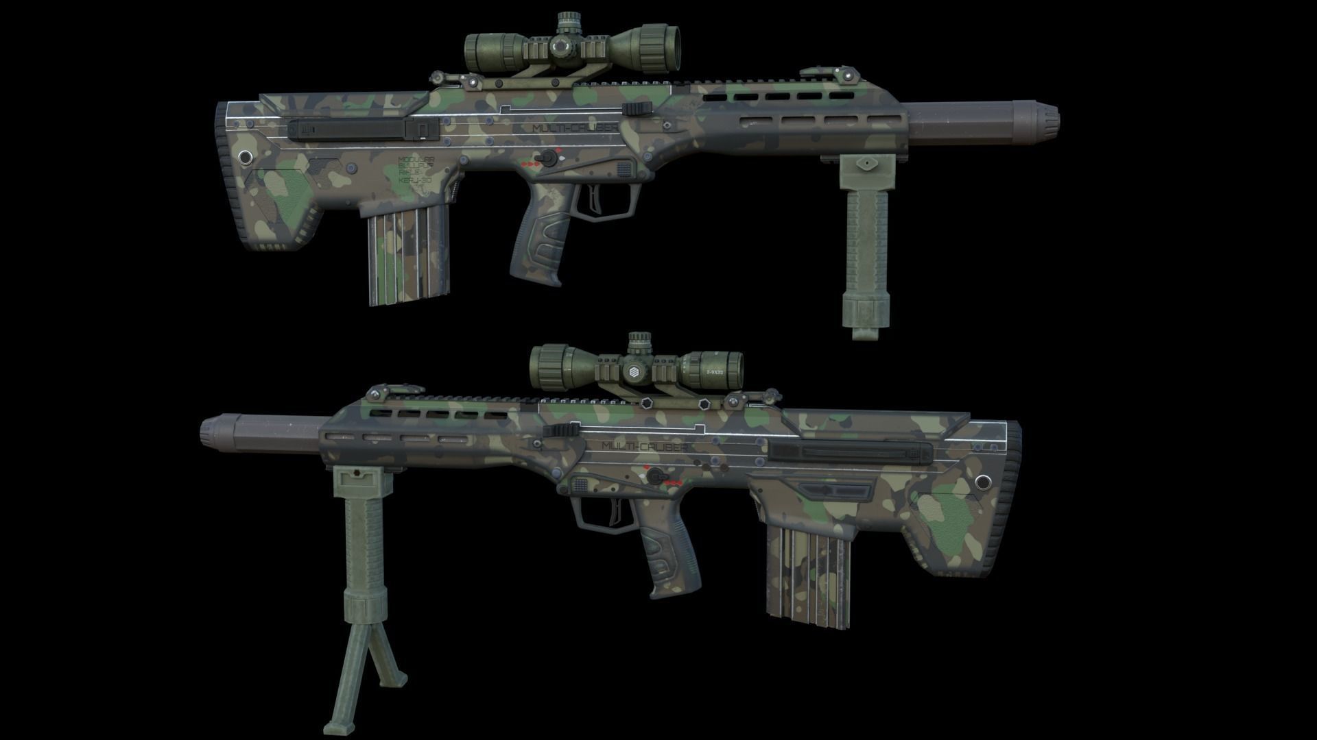 Modular Bullpup Rifle-Sniper Variant Low-poly 3D model_9