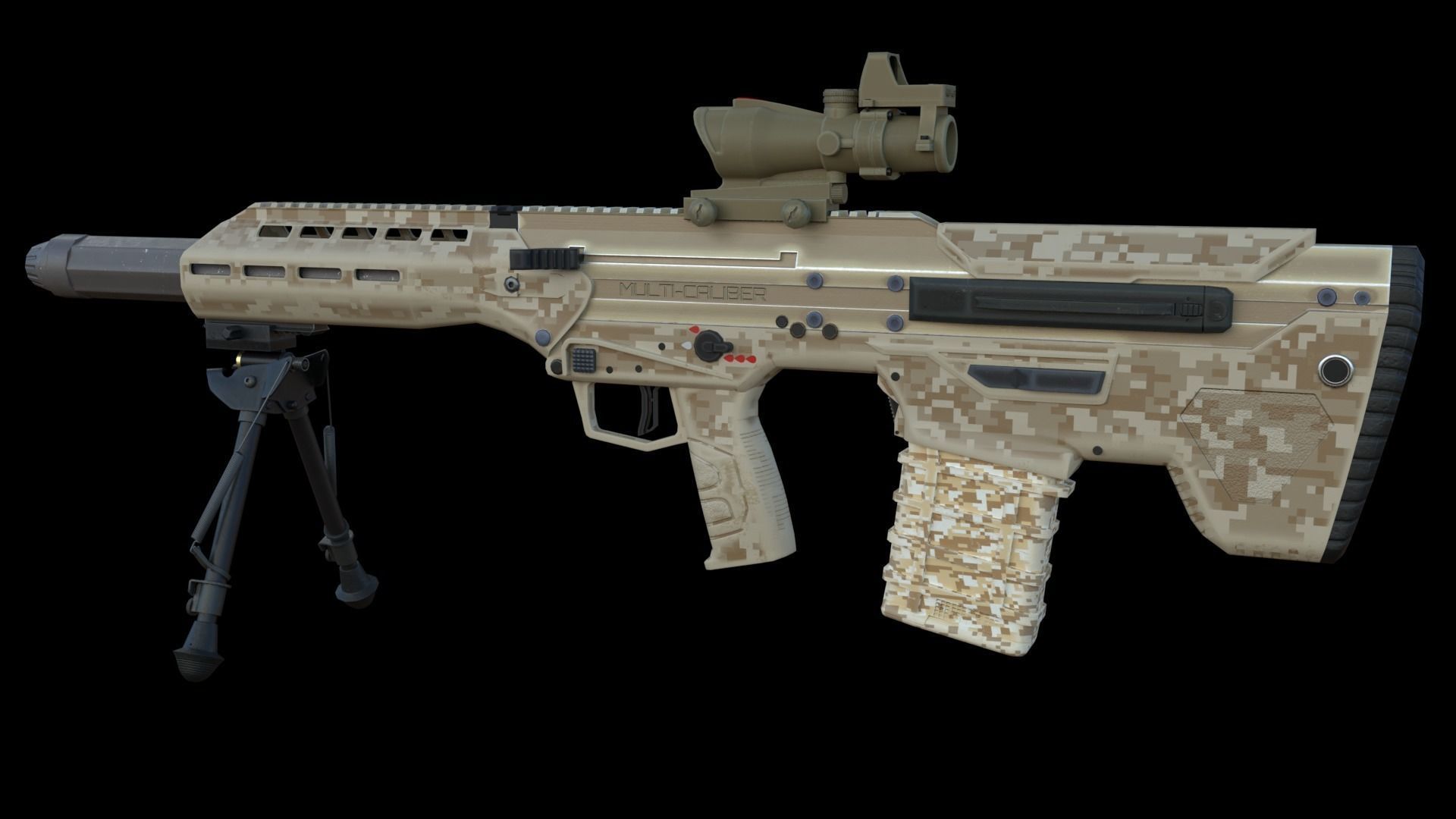 Modular Bullpup Rifle-Sniper Variant Low-poly 3D model_12