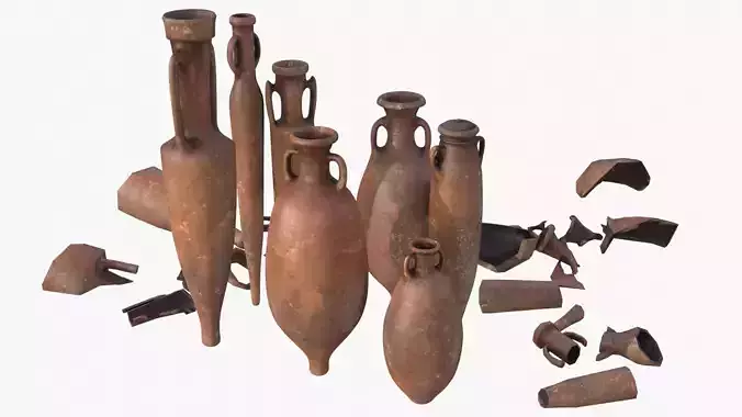 Amphora - Damaged Red Terracotta Low-poly 3D model