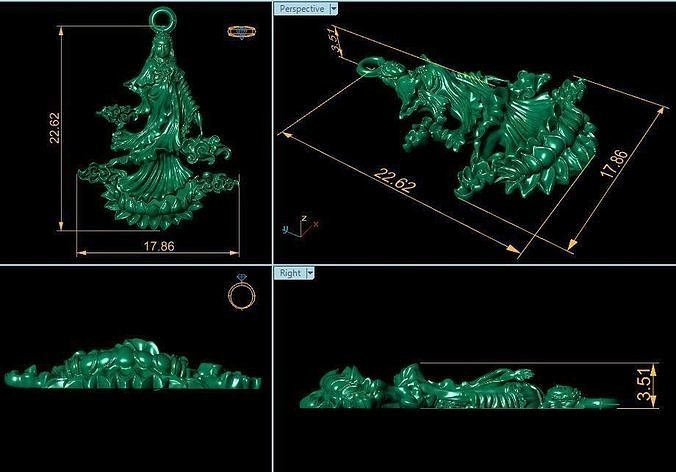Quan Yin Pendant 3D print model 3dm 3D print model