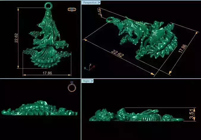 Quan Yin Pendant 3D print model 3dm