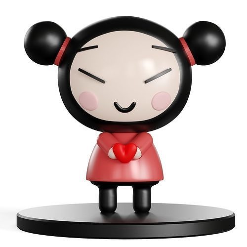 Pucca figurine of asian girl holding heart Free 3D print model