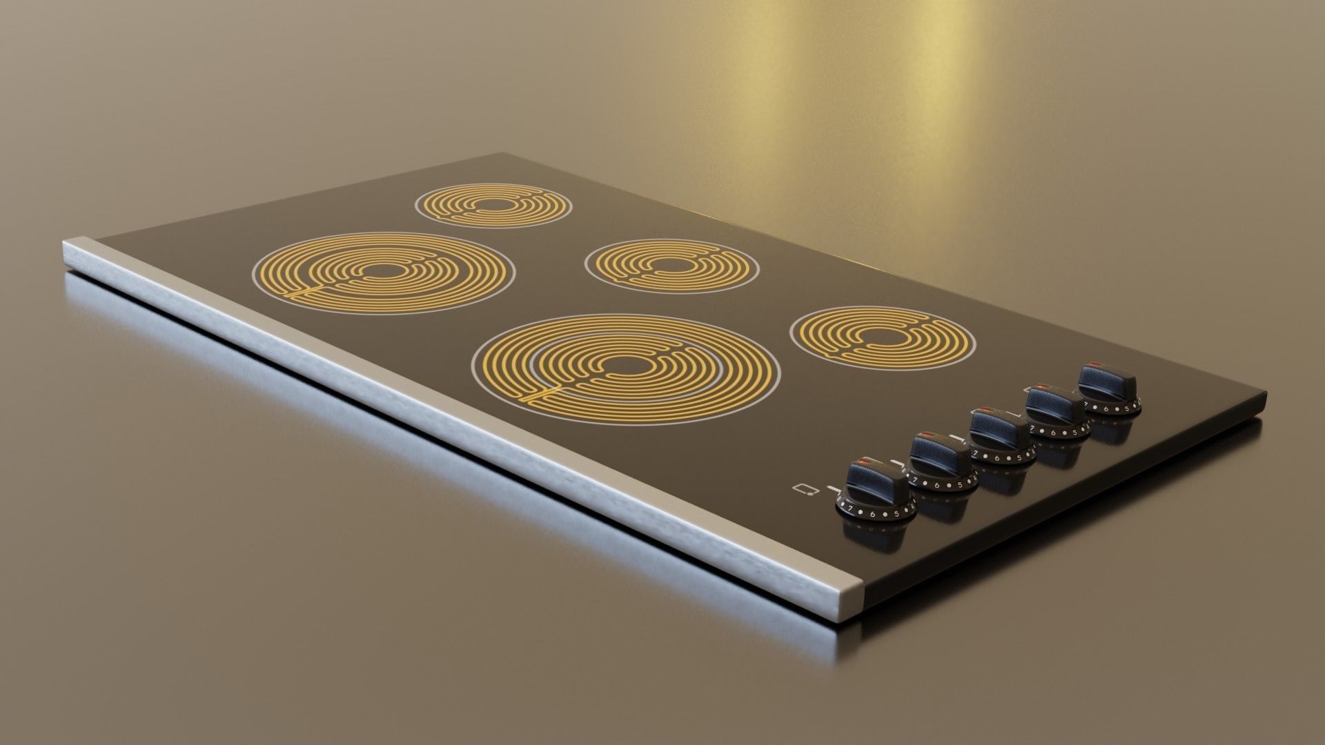PBR model of an electric hob black finish Low-poly 3D model_2