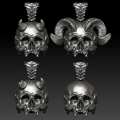 Big skull and horn pendants - Rotten - 4 3D print model