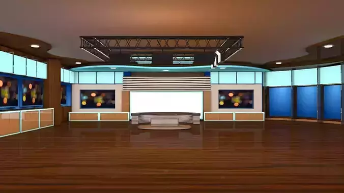 virtual set television studio with walls and wooden floors