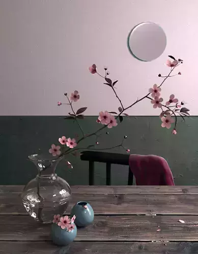 Decorative set - vase with branch of sakura