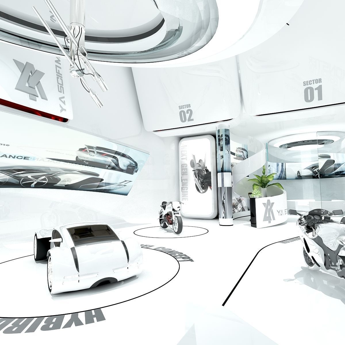 Futuristic Automotive Showroom 3D model_2