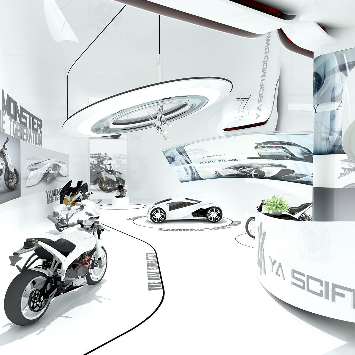 Futuristic Automotive Showroom 3D model_1