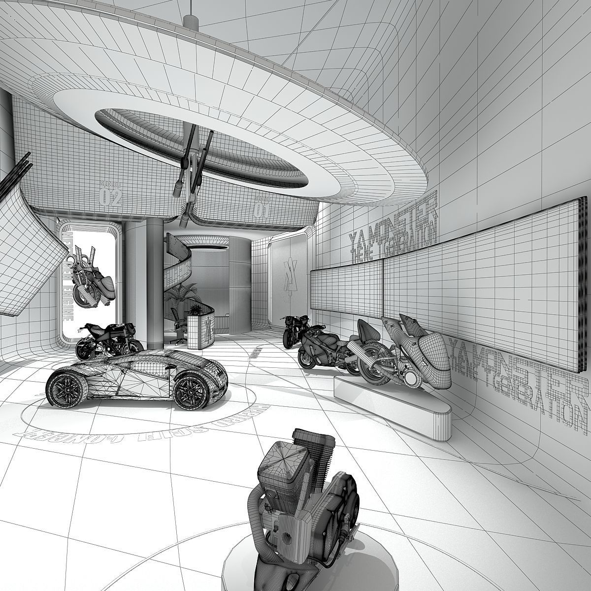 Futuristic Automotive Showroom 3D model_5