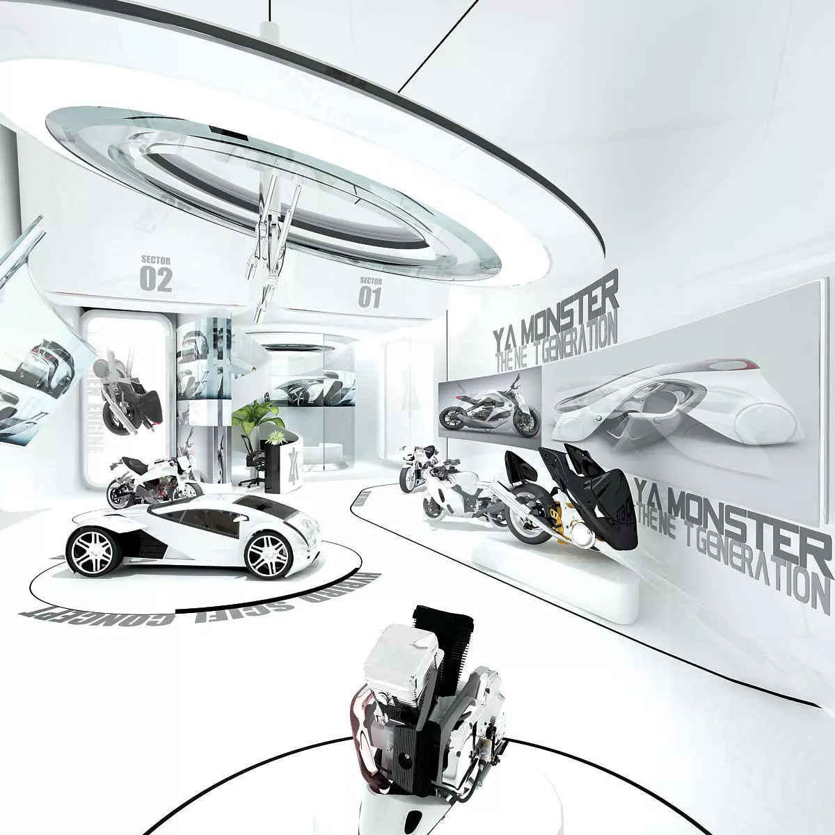 Futuristic Automotive Showroom 3D model_0