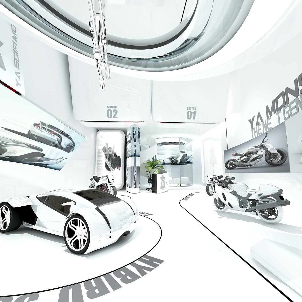 Futuristic Automotive Showroom 3D model_3